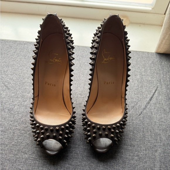 Christian Louboutin Leather Lady Peep spike peep toe platform pumps - Picture 5 of 9